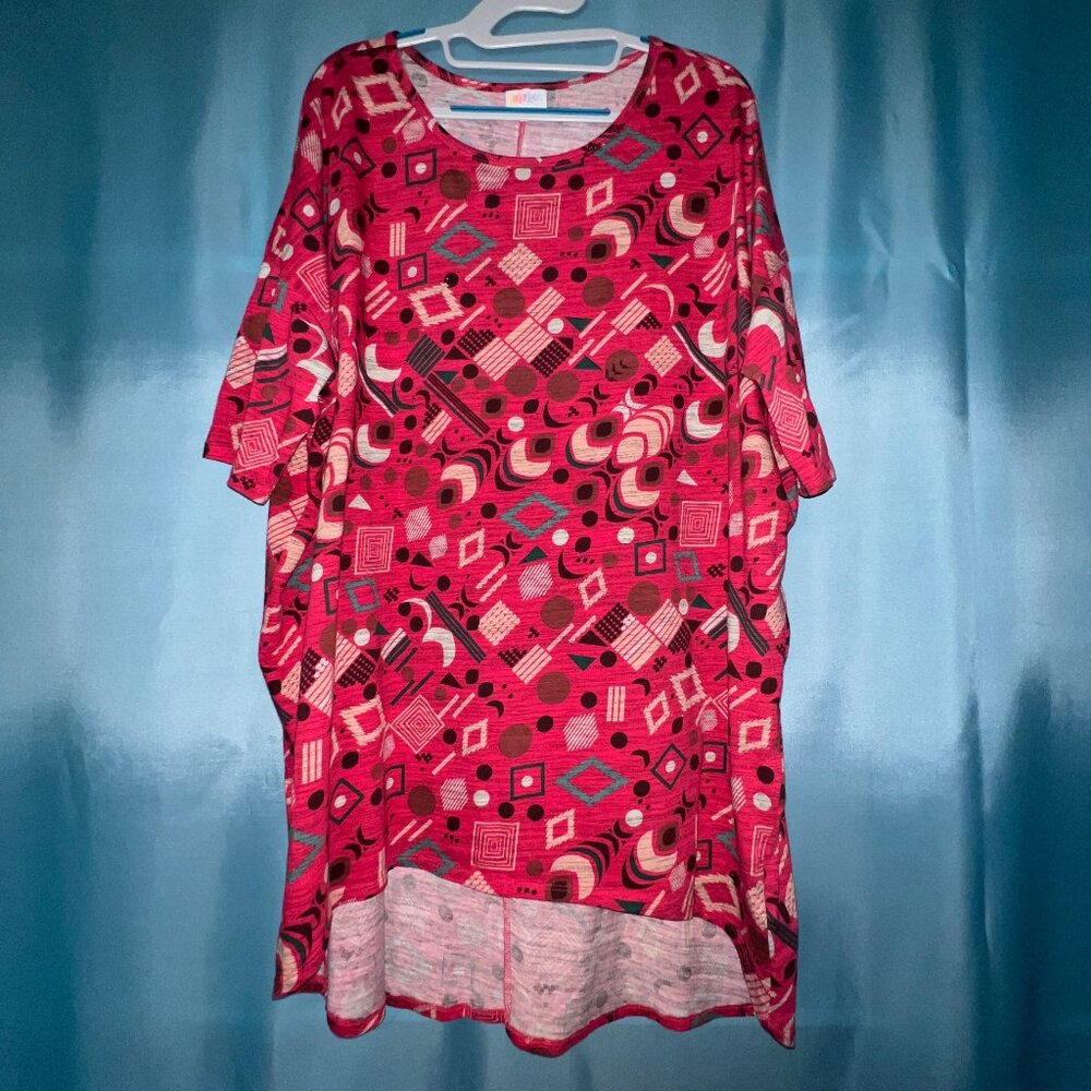 LuLaRoe Irma Shirt Red Brown Teal Graphic Design 2X